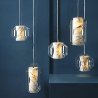 Suspension LED moderne en marbre et verre.