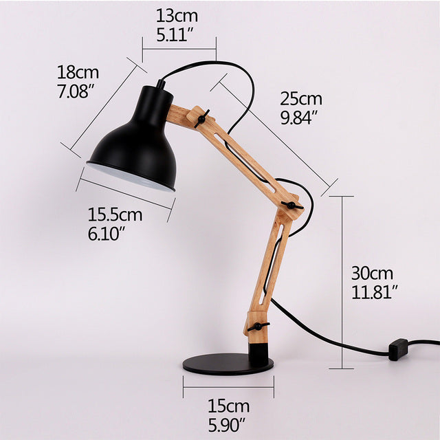 Lampe de bureau Vaz en bois articulée