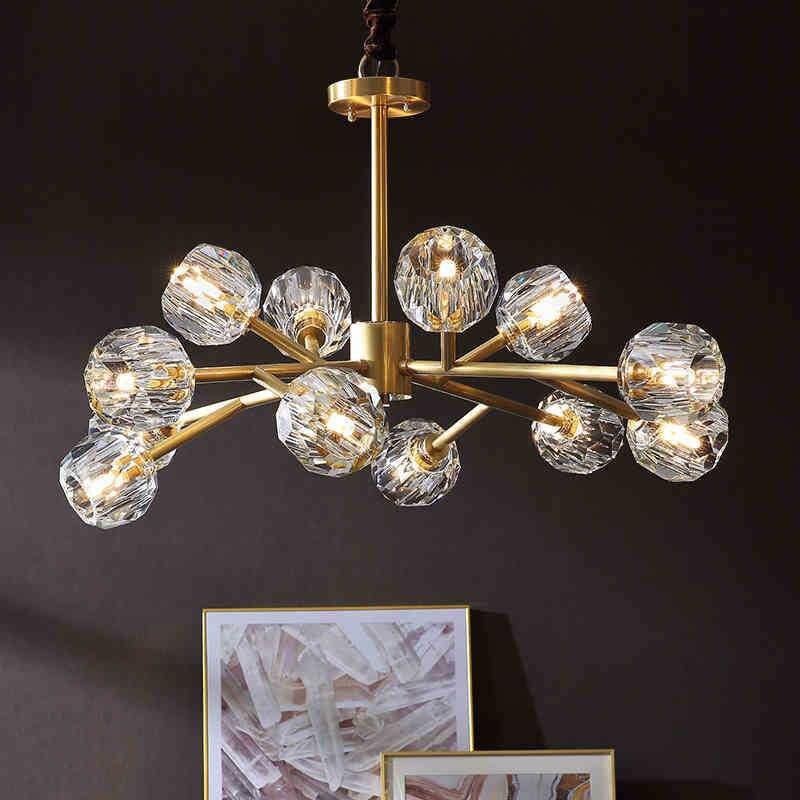 Lustre Luxe LED doré avec boule en cristal