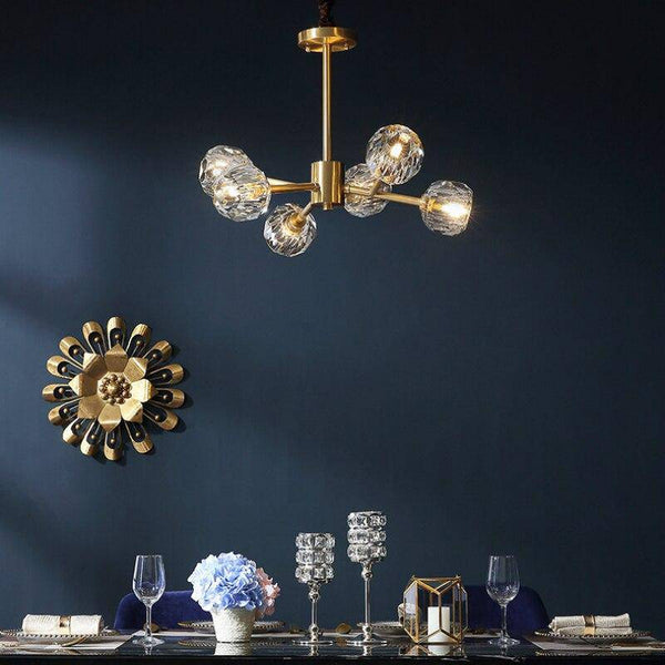 Lustre Luxe LED doré avec boule en cristal
