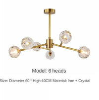 Lustre Luxe LED doré avec boule en cristal
