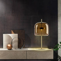 Lampe à poser Design LED Doré - Abat-Jour Verre Rétro
