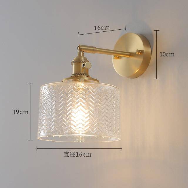 Applique murale design dorée LED en verre vintage