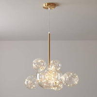 Suspension design en métal doré avec LED et boules en verre de luxe
