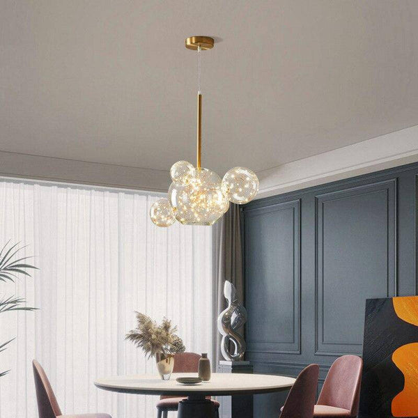 Suspension design en métal doré avec LED et boules en verre de luxe