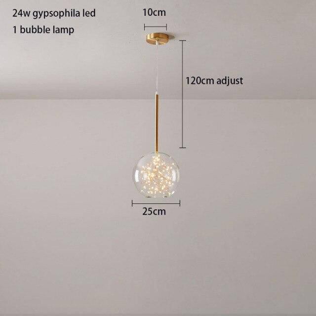 Suspension design en métal doré avec LED et boules en verre de luxe