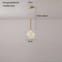 Suspension design en métal doré avec LED et boules en verre de luxe