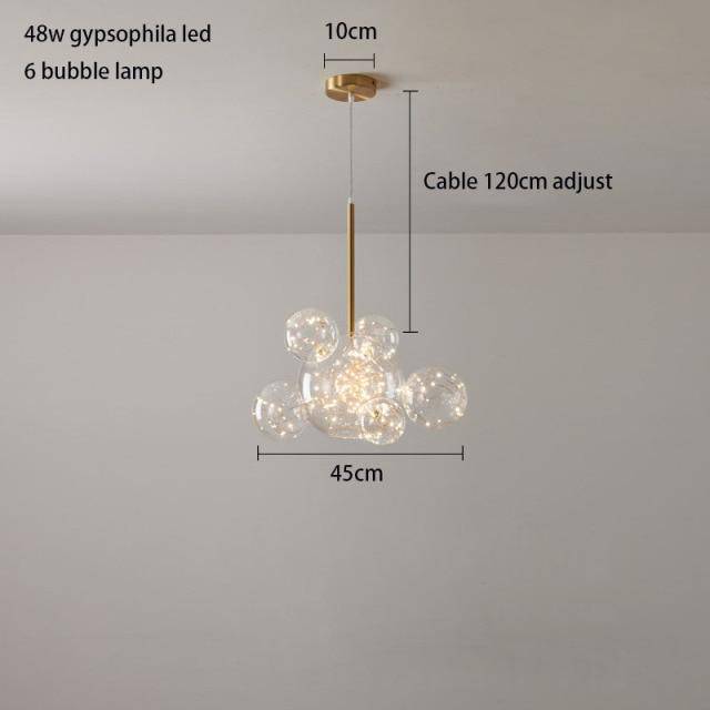 Suspension design en métal doré avec LED et boules en verre de luxe