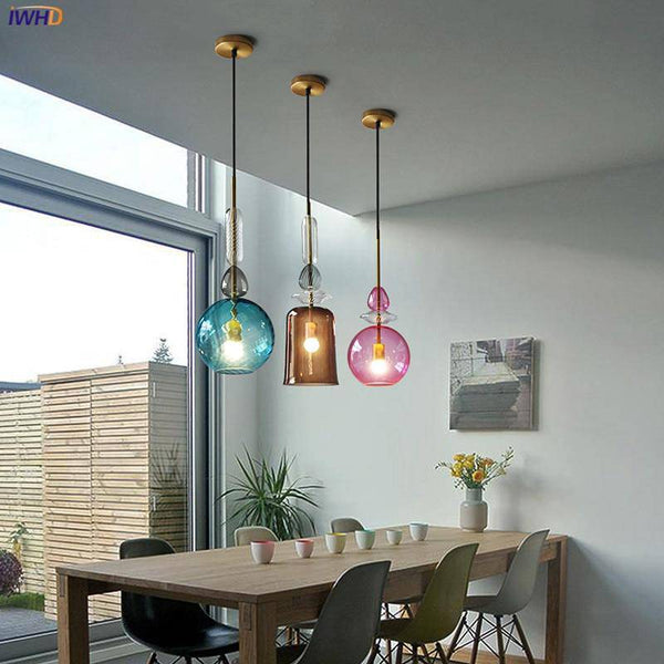 Suspension Lumineuse à LED Verre Coloré Effet Brossé - Café
