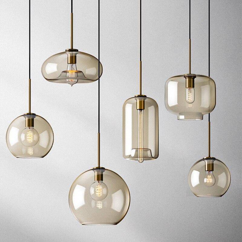 Suspension LED en verre ambré - Design Industriel
