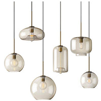 Suspension LED en verre ambré - Design Industriel