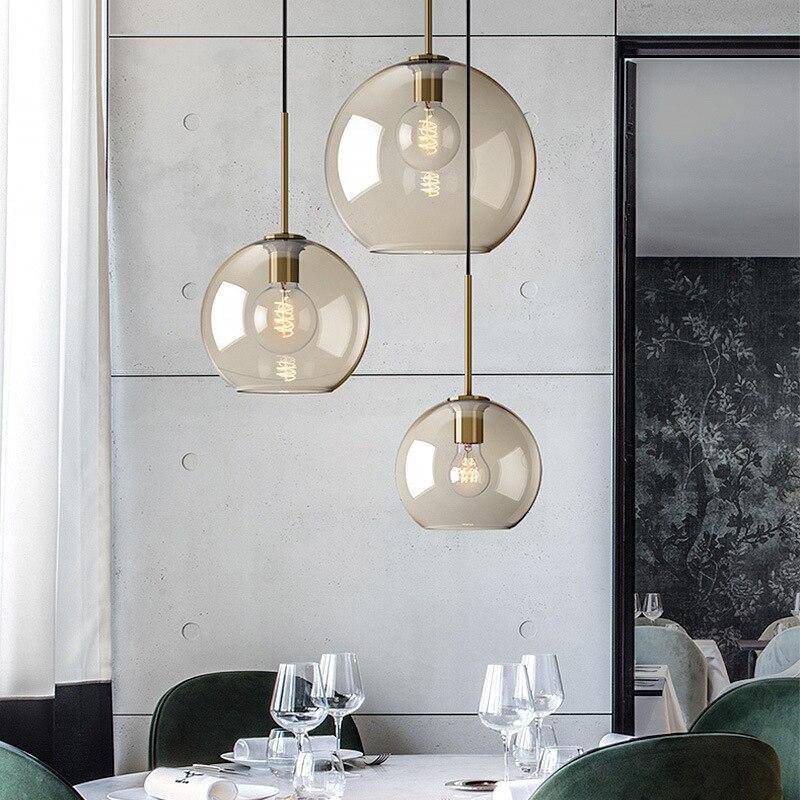 Suspension LED en verre ambré - Design Industriel