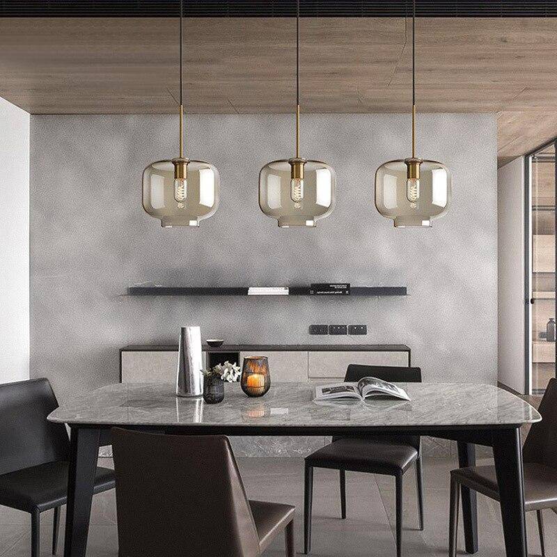 Suspension LED en verre ambré - Design Industriel
