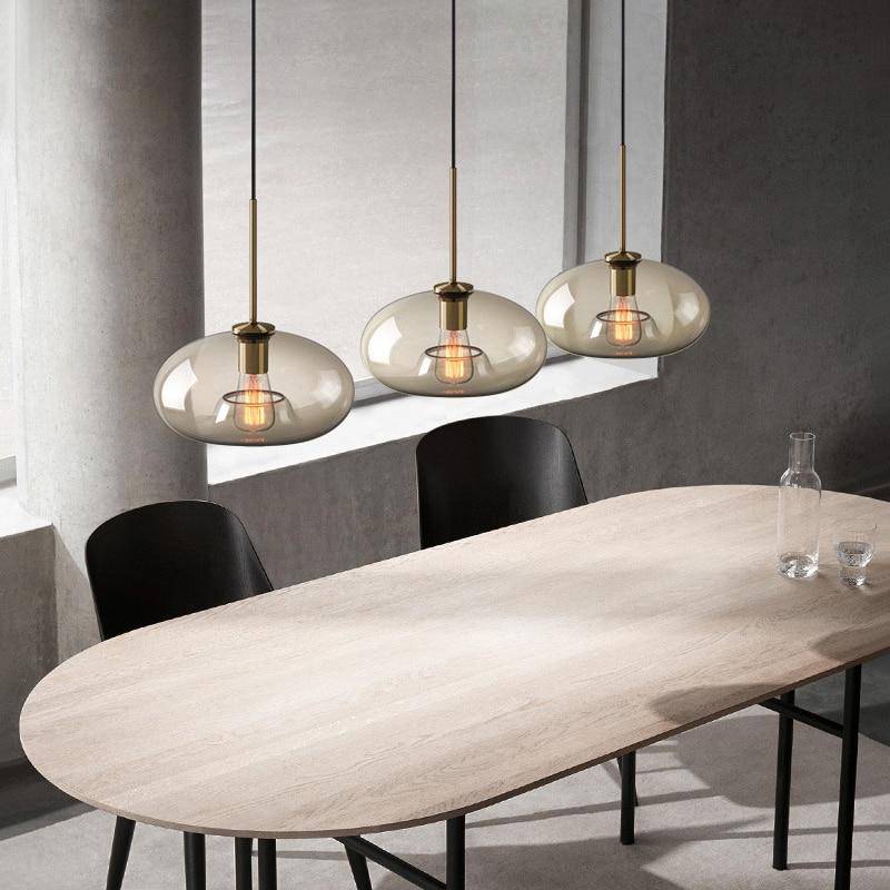 Suspension LED en verre ambré - Design Industriel