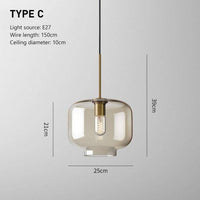 Suspension LED en verre ambré - Design Industriel