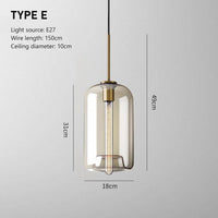 Suspension LED en verre ambré - Design Industriel