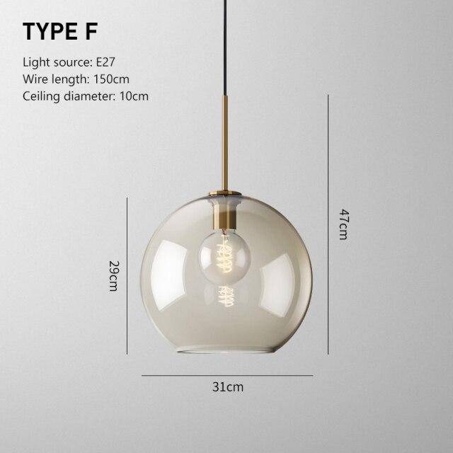 Suspension LED en verre ambré - Design Industriel