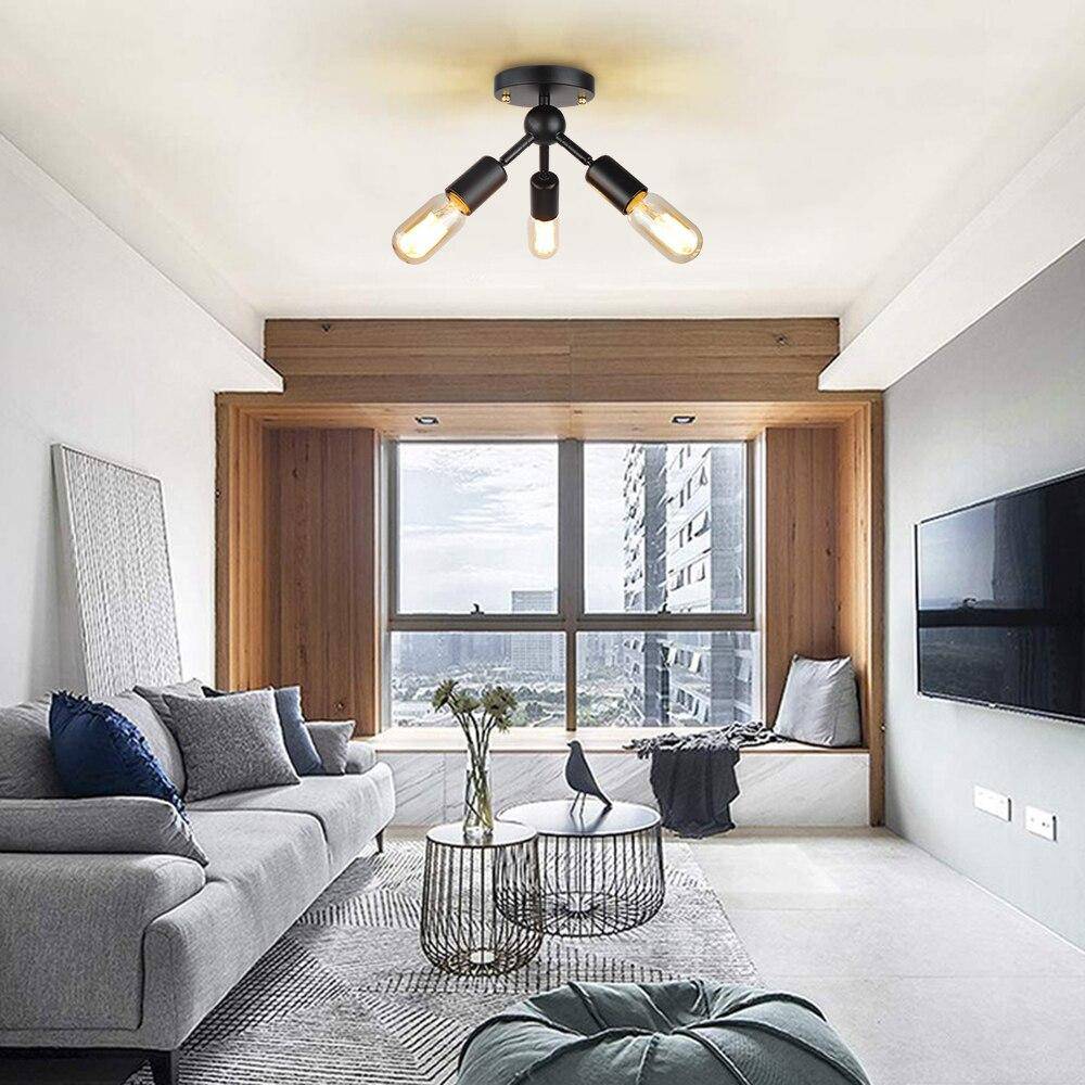 Plafonnier LED Noir à 3 Lampes Industrielles
