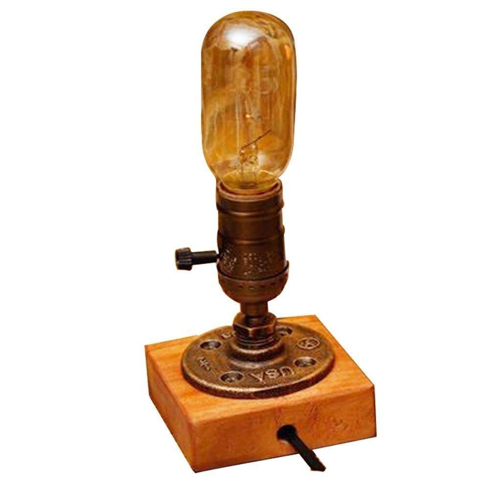 Lampe à poser rétro LED en bois avec ampoule Edison - Style Loft Country