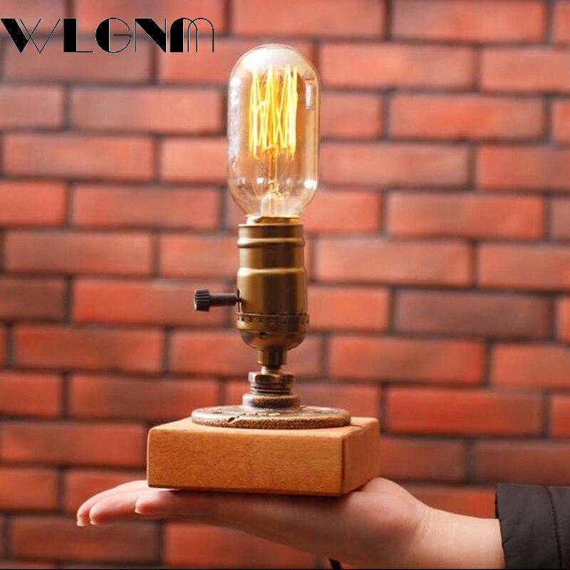 Lampe à poser rétro LED en bois avec ampoule Edison - Style Loft Country