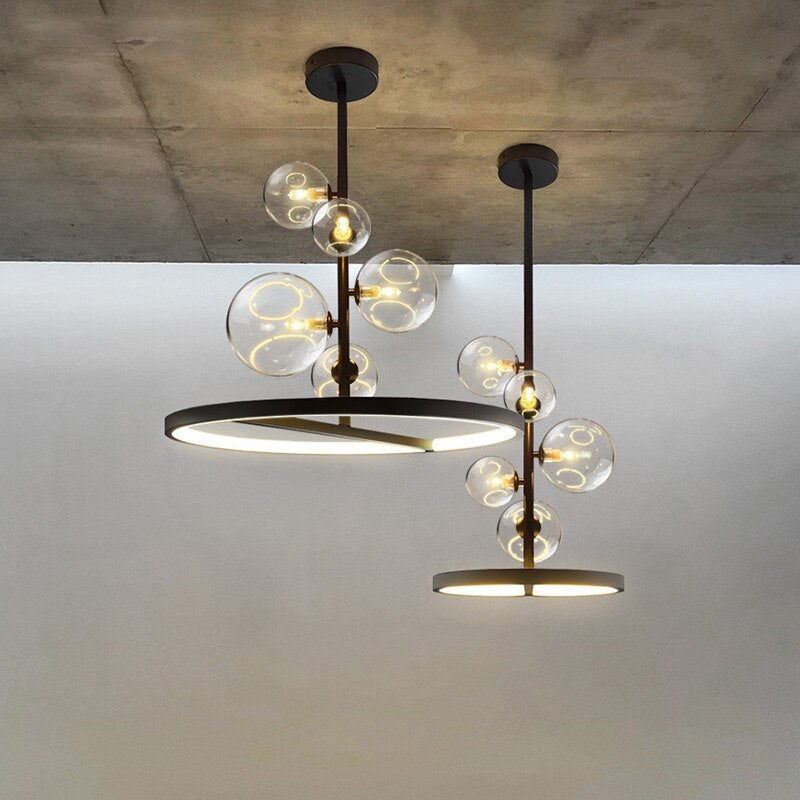 Lustre LED circulaire Romane en métal noir
