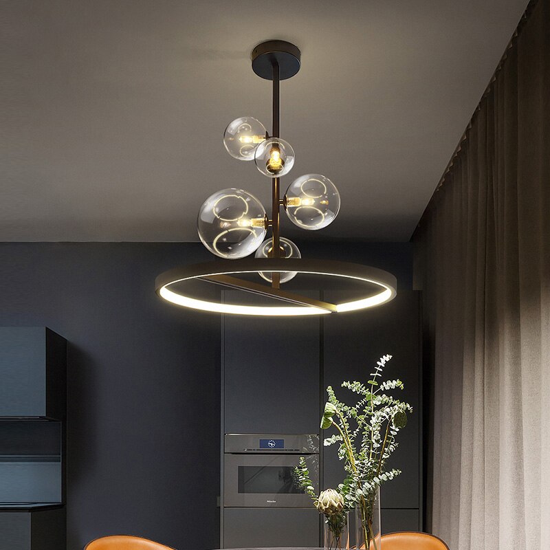Lustre LED circulaire Romane en métal noir