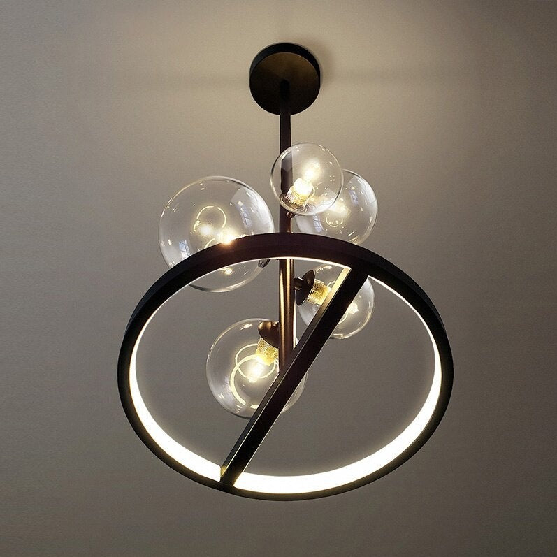 Lustre LED circulaire Romane en métal noir