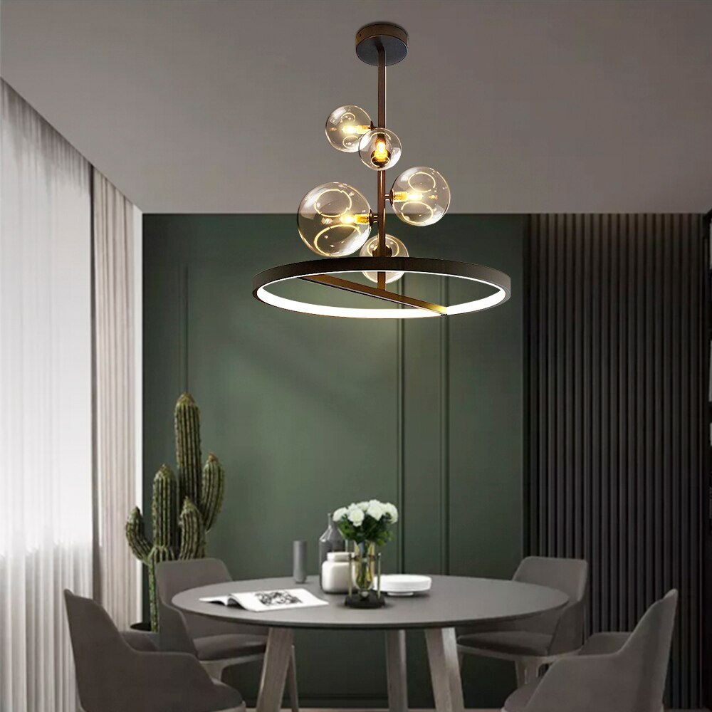 Lustre LED circulaire Romane en métal noir