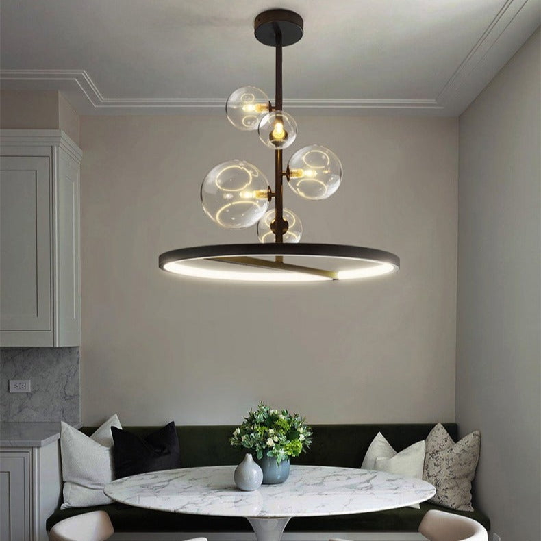 Lustre LED circulaire Romane en métal noir