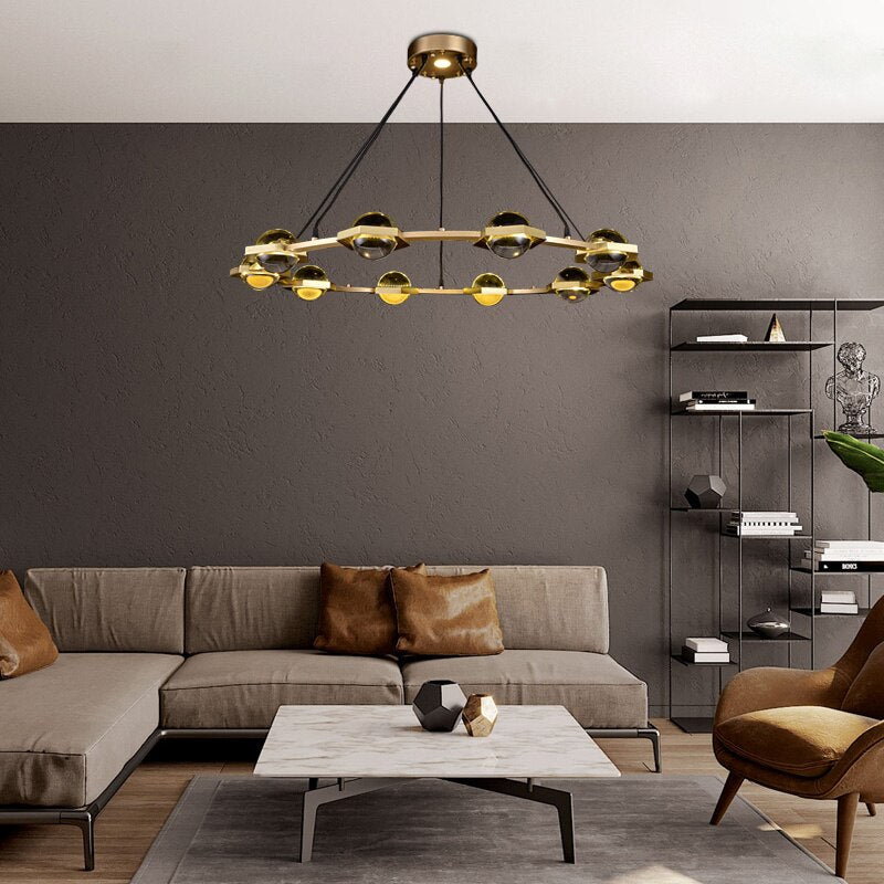 Lustre Pryccilia en cuivre et cristal modern luxe