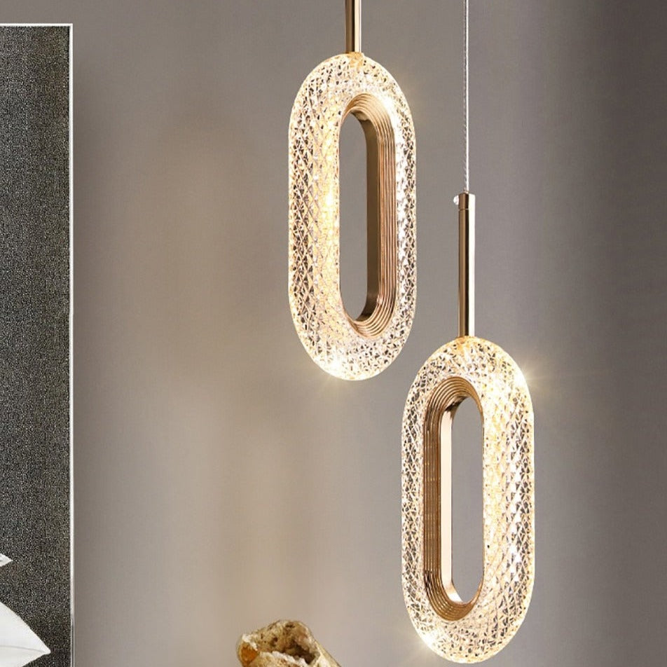 Suspension LED ovale dorée Elaia