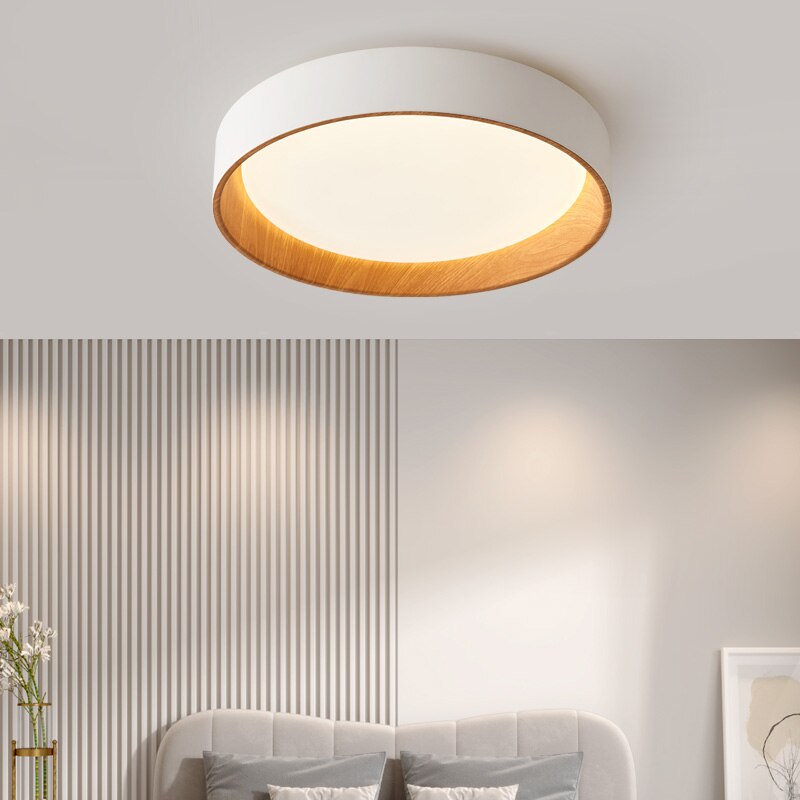 Plafonnier LED moderne Etelvina circulaire en bois