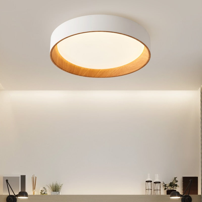 Plafonnier LED moderne Etelvina circulaire en bois