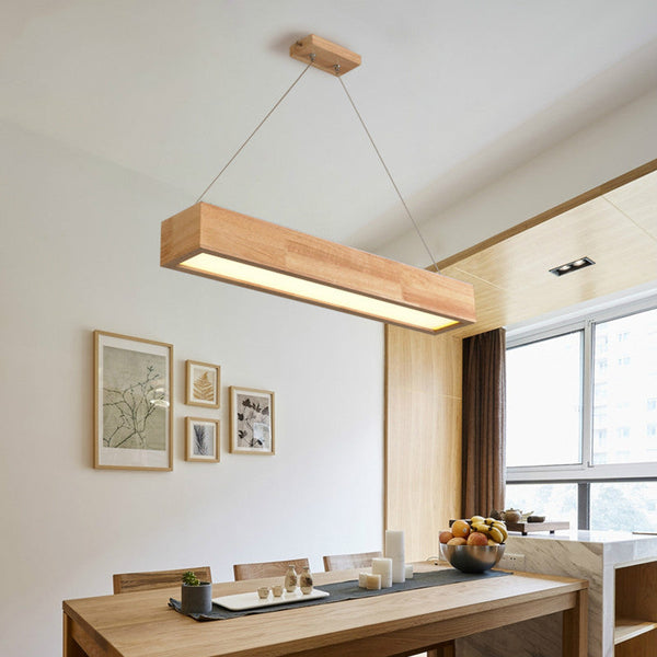 Lustre Rectangle Design en Bois avec LED.