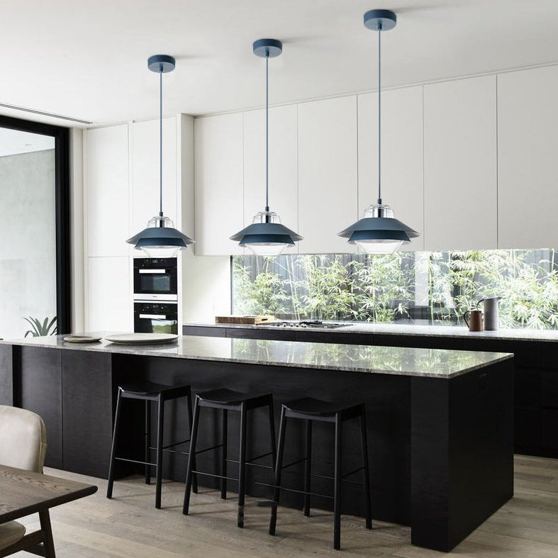 Suspension LED industrielle double abat-jour coloré - Armel