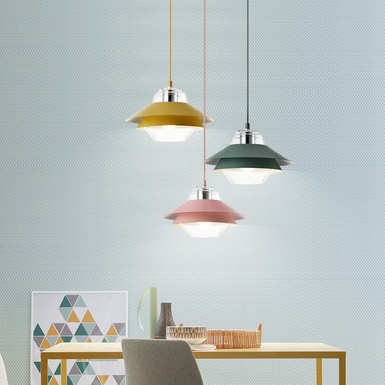Suspension LED industrielle double abat-jour coloré - Armel