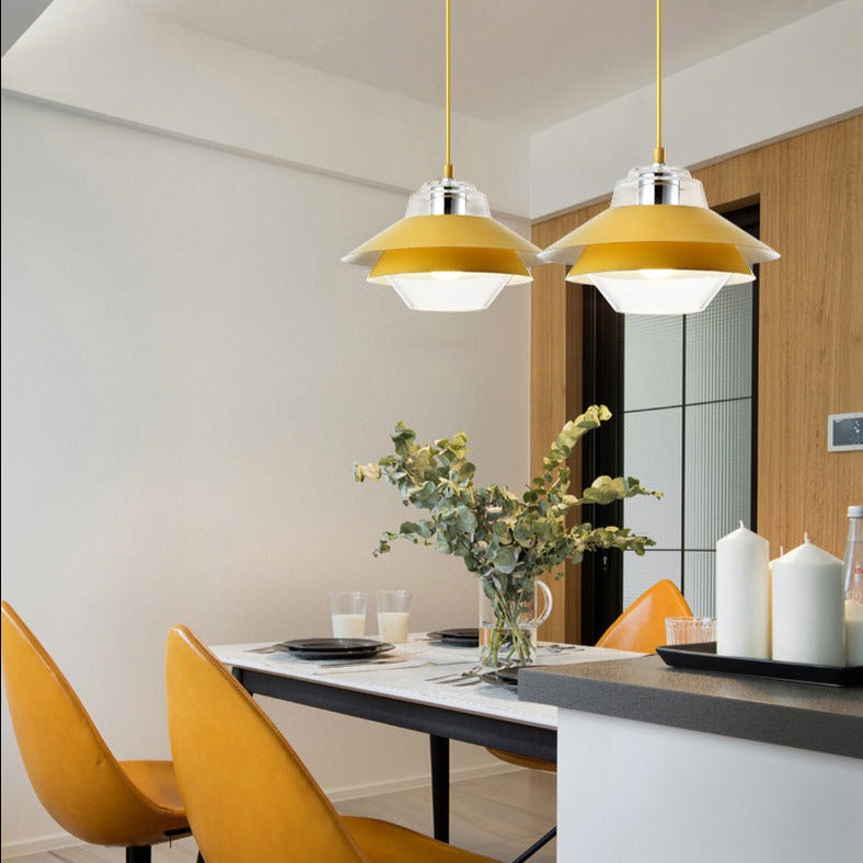 Suspension LED industrielle double abat-jour coloré - Armel