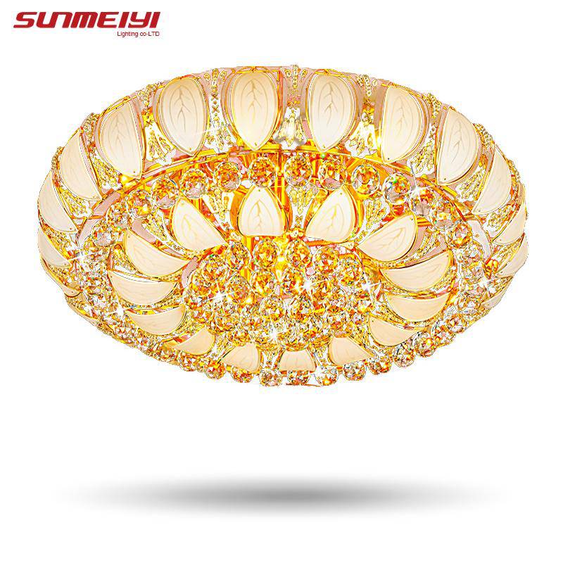 Plafonnier de Luxe en Verre et Cristal Doré
