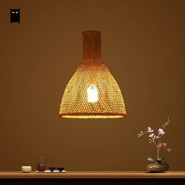 Suspension LED en rotin avec abat-jour beige