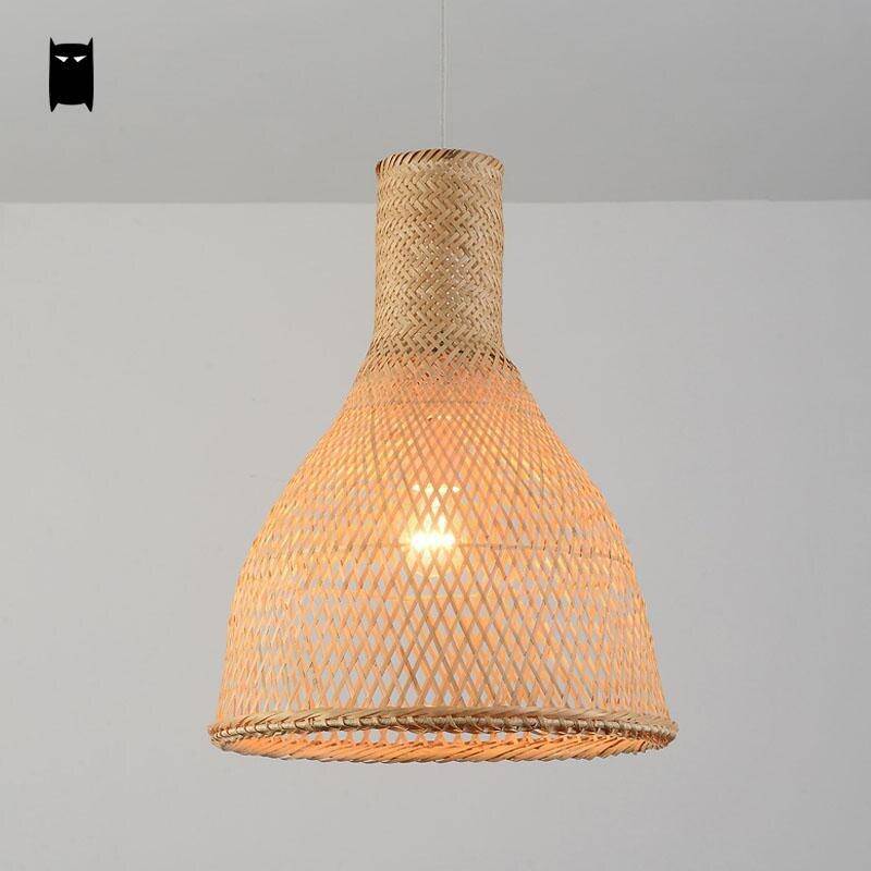 Suspension LED en rotin avec abat-jour beige