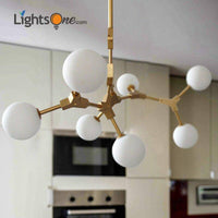 Suspension LED Loft en métal doré et boules de verre