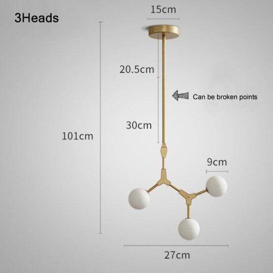 Suspension LED Loft en métal doré et boules de verre