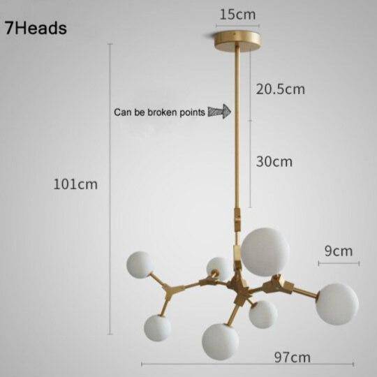 Suspension LED Loft en métal doré et boules de verre