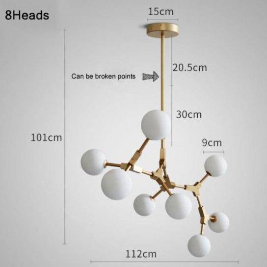 Suspension LED Loft en métal doré et boules de verre