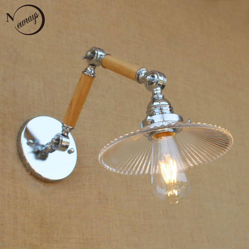 Applique murale LED Art Deco chromée, bois et verre - Design ajustable