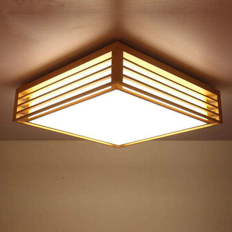 Plafonnier carré en bois à LED - Style Japanese