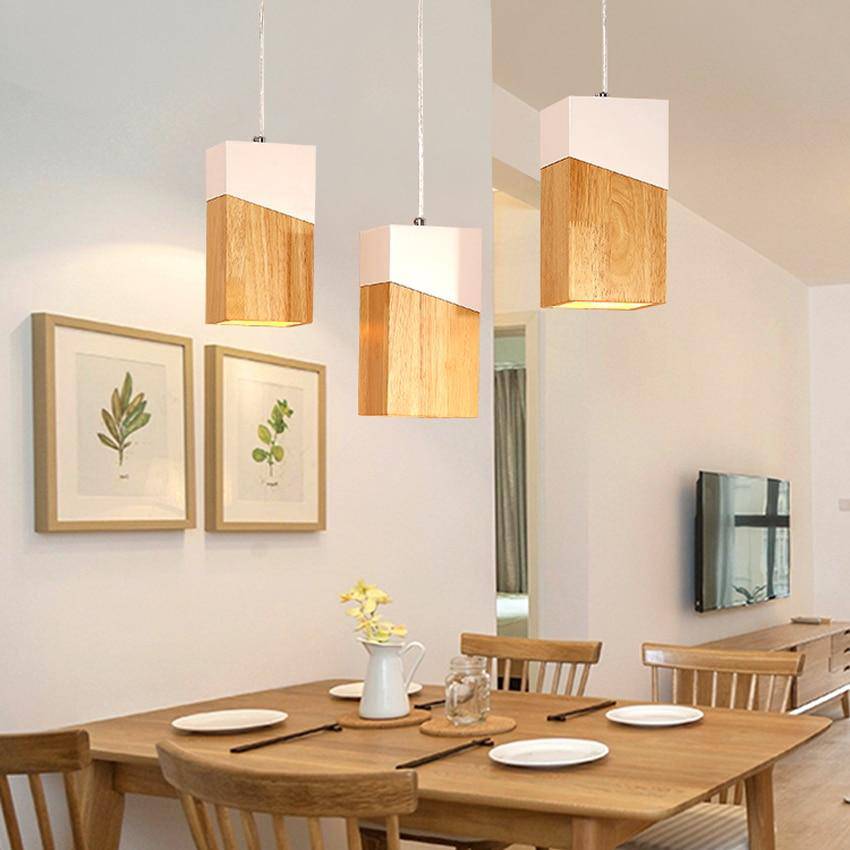 Suspension LED Cube de Bois Moderne
