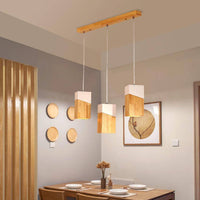 Suspension LED Cube de Bois Moderne