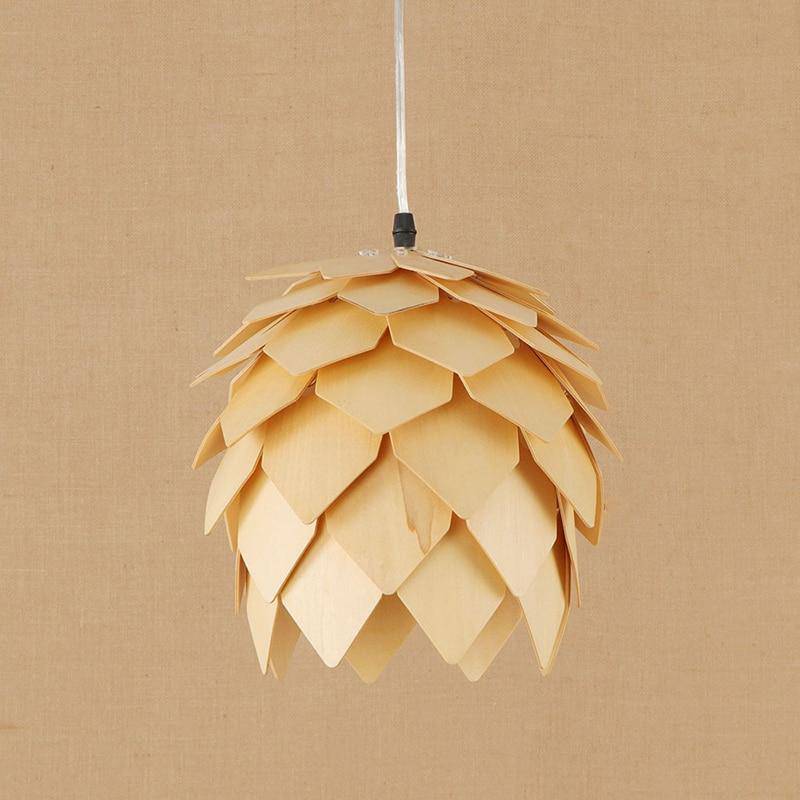 Suspension LED en bois en forme fleur naturelle