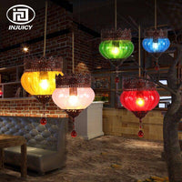 Suspension LED Bohemia en verre coloré et métal rustique